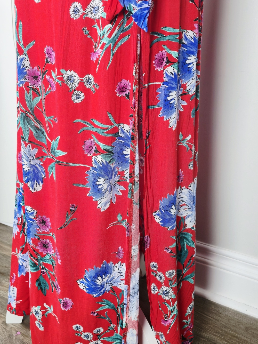 Band of Gypsies Off Shoulder Ruffle Sleeve Red Floral Maxi Dress & Blue Blooms - Picture 6 of 16